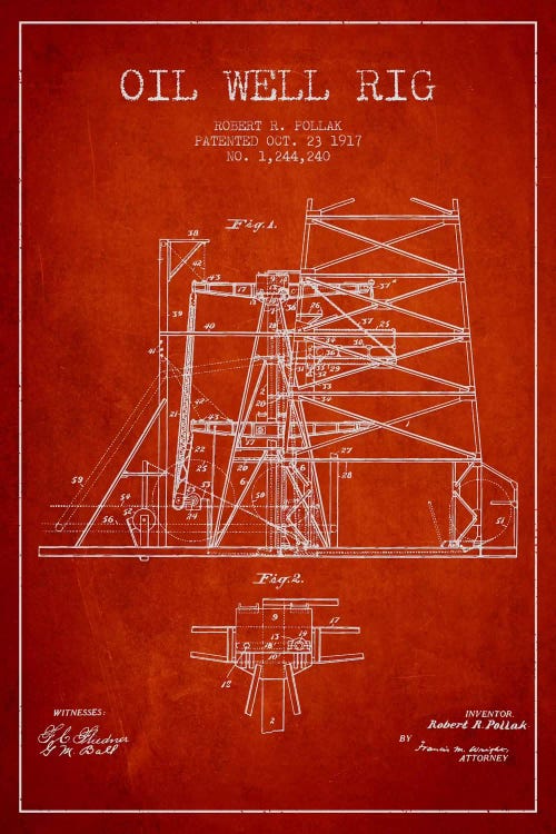 Oil Well Rig 1 Red Patent Blueprint