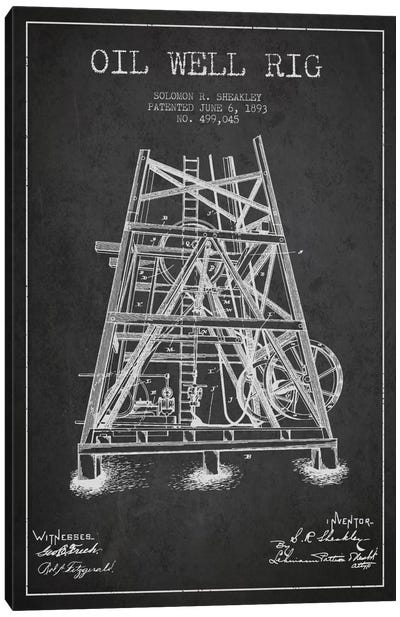 Oil Well Rig Charcoal Patent Blueprint Canvas Art Print - Engineering & Machinery Blueprints