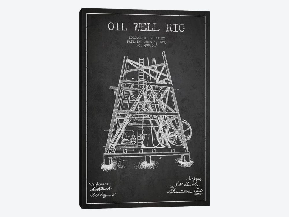 Oil Well Rig Charcoal Patent Blueprint by Aged Pixel 1-piece Canvas Art