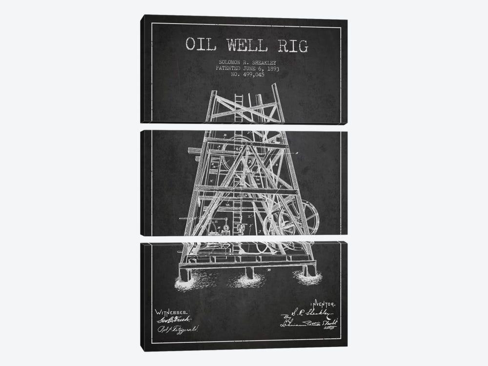 Oil Well Rig Charcoal Patent Blueprint by Aged Pixel 3-piece Canvas Art