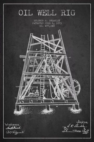 Engineering & Machinery Blueprints: Oil Well Rig Charcoal Patent Blueprint by Aged Pixel