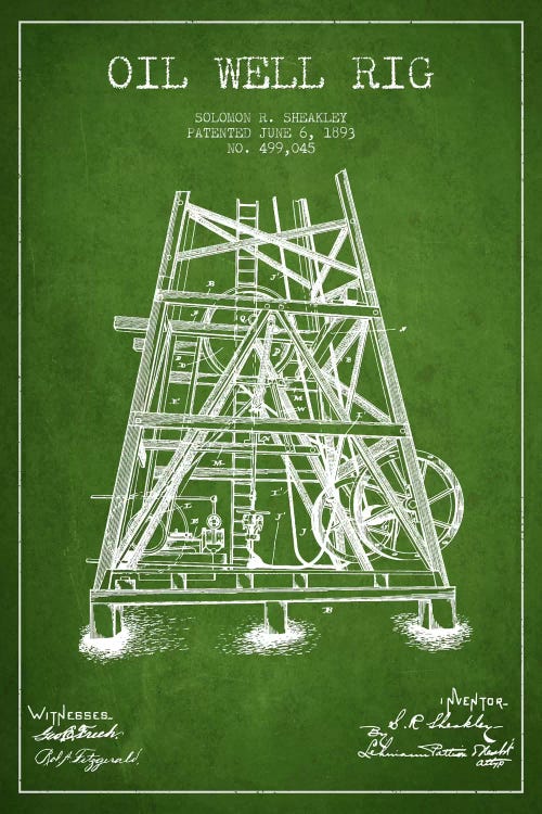 Oil Well Rig Green Patent Blueprint