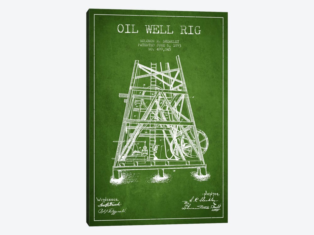 Oil Well Rig Green Patent Blueprint by Aged Pixel 1-piece Art Print