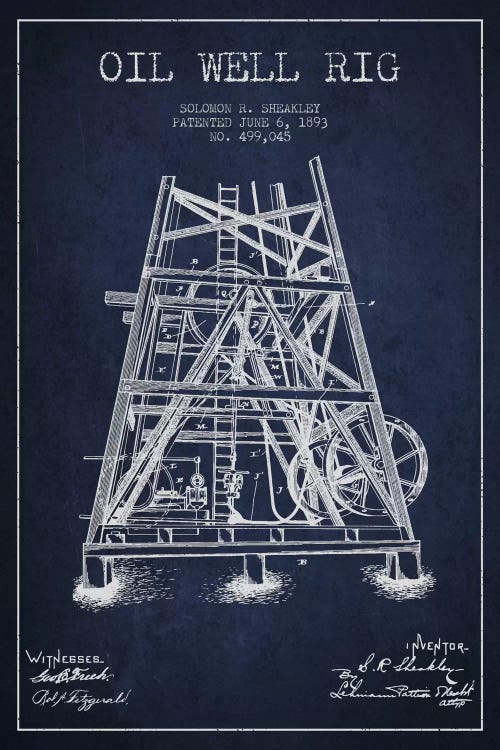 Oil Well Rig Patent Blueprint by Aged Pixel wall art