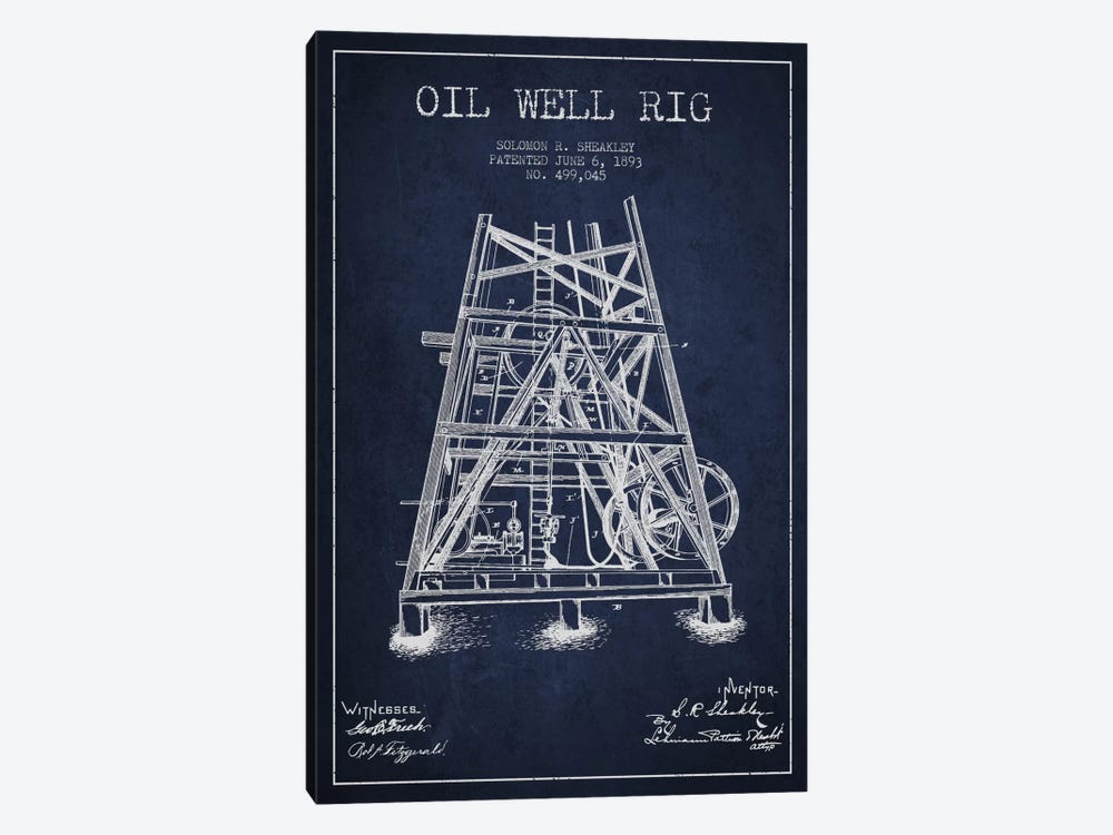 Oil Well Rig Patent Blueprint by Aged Pixel 1-piece Canvas Wall Art