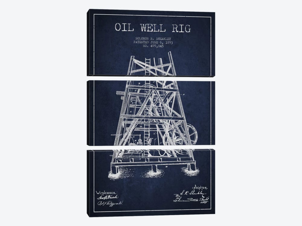 Oil Well Rig Patent Blueprint by Aged Pixel 3-piece Canvas Wall Art