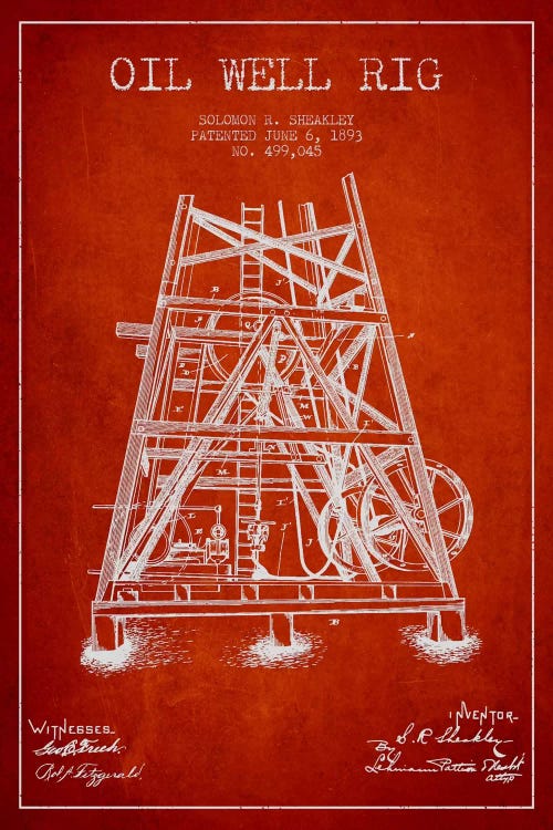 Oil Rig Well Rig Red Patent Blueprint