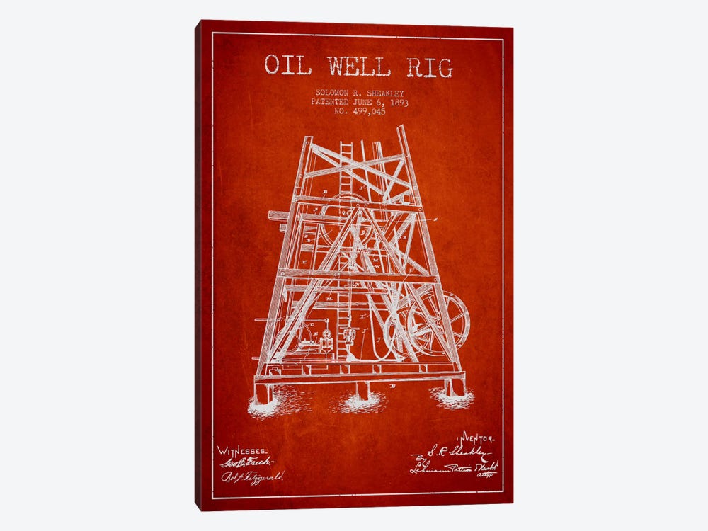 Oil Rig Well Rig Red Patent Blueprint by Aged Pixel 1-piece Canvas Art Print
