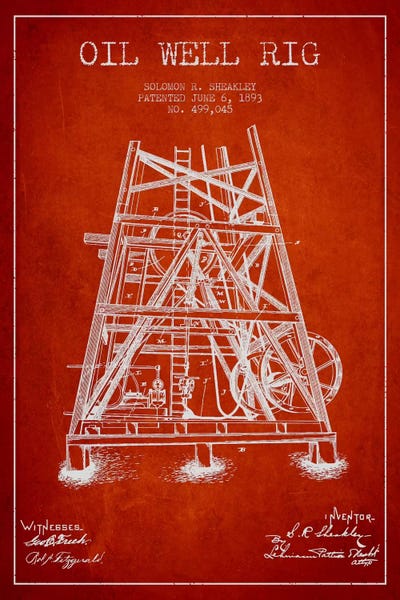 Engineering & Machinery Blueprints: Oil Rig Well Rig Red Patent Blueprint by Aged Pixel