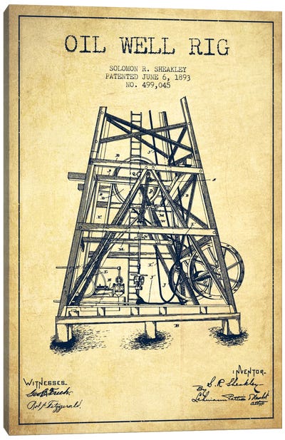 Oil Well Rig Vintage Patent Blueprint Canvas Art Print - Engineering & Machinery Blueprints