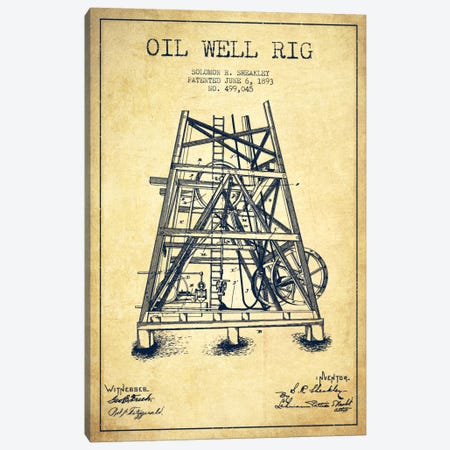 Oil Well Rig Vintage Patent Blueprint Canvas Print #ADP1548} by Aged Pixel Canvas Art Print