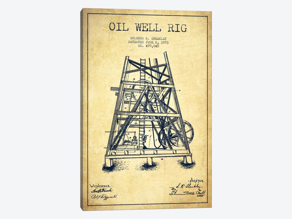 Oil Well Rig Vintage Patent Blueprint 1-piece Canvas Art
