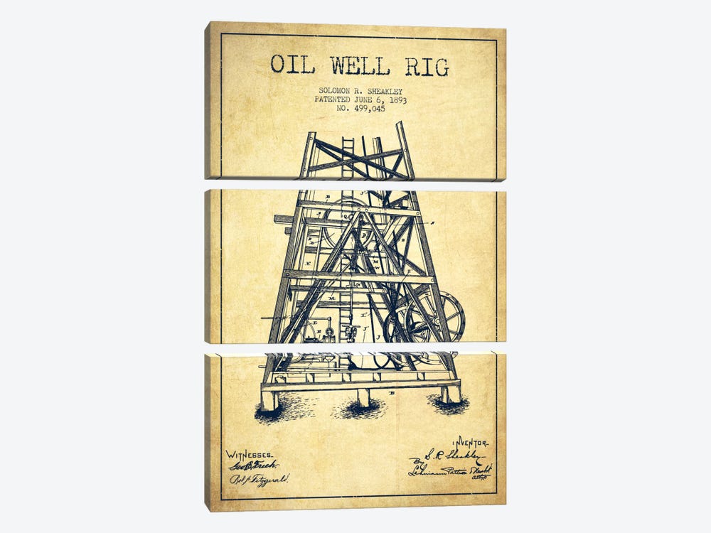 Oil Well Rig Vintage Patent Blueprint by Aged Pixel 3-piece Canvas Artwork