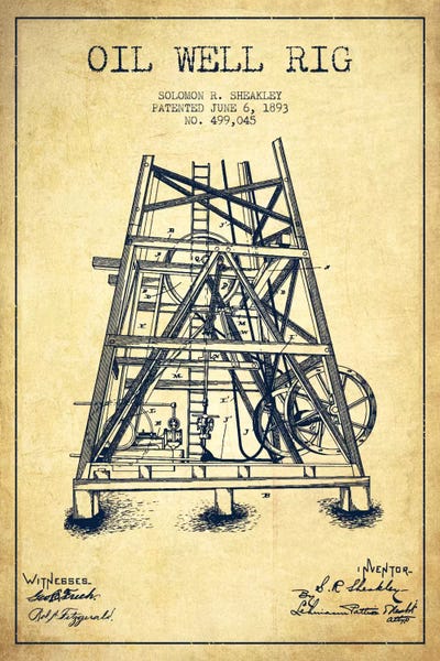 Aged Pixel: Oil Well Rig Vintage Patent Blueprint by Aged Pixel