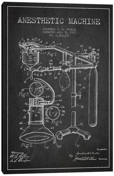 Anesthetic Machine Charcoal Patent Blueprint Canvas Art Print - Medical & Dental Blueprints
