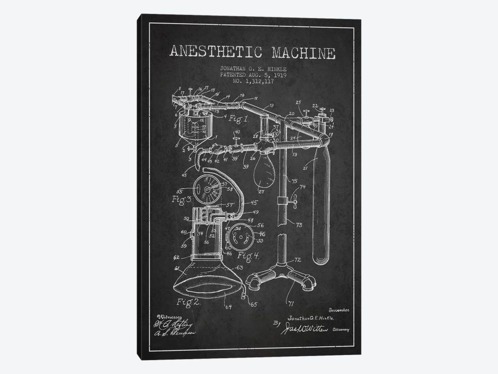 Anesthetic Machine Charcoal Patent Blueprint by Aged Pixel 1-piece Canvas Art Print