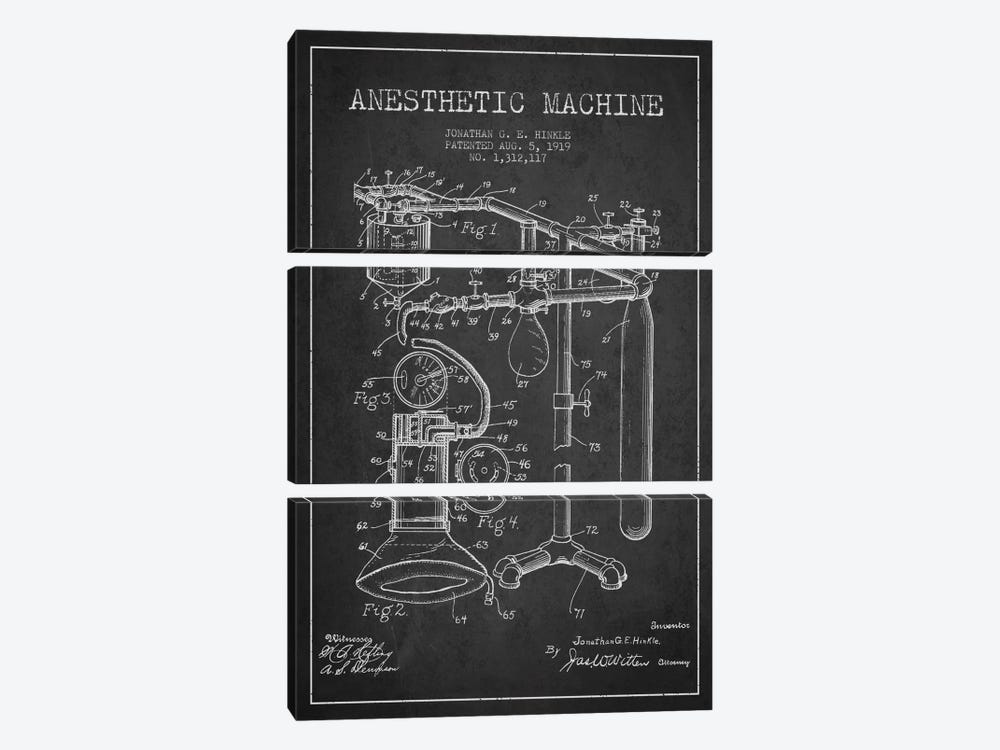 Anesthetic Machine Charcoal Patent Blueprint by Aged Pixel 3-piece Canvas Art Print