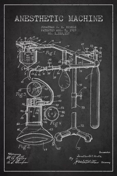 Medical & Dental Blueprints: Anesthetic Machine Charcoal Patent Blueprint by Aged Pixel