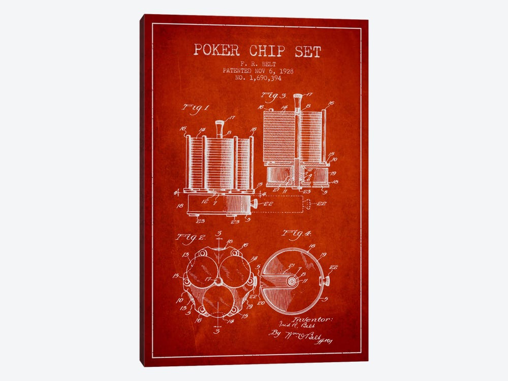 Poker Chips 1 Red Patent Blueprint 1-piece Art Print