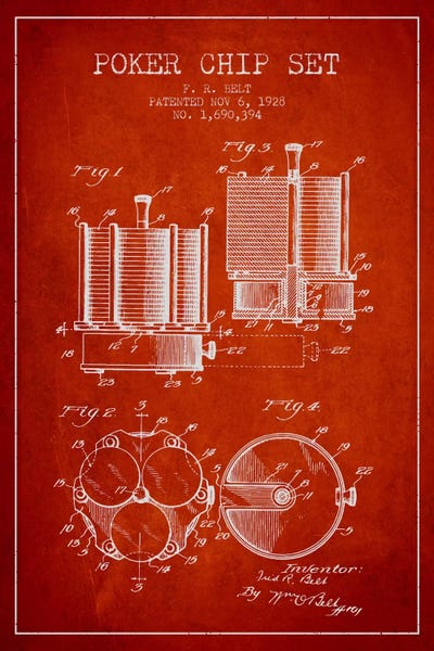 Aged Pixel: Poker Chips 1 Red Patent Blueprint by Aged Pixel