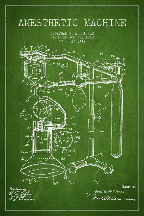 Anesthetic Machine Green Patent Blueprint by Aged Pixel wall art