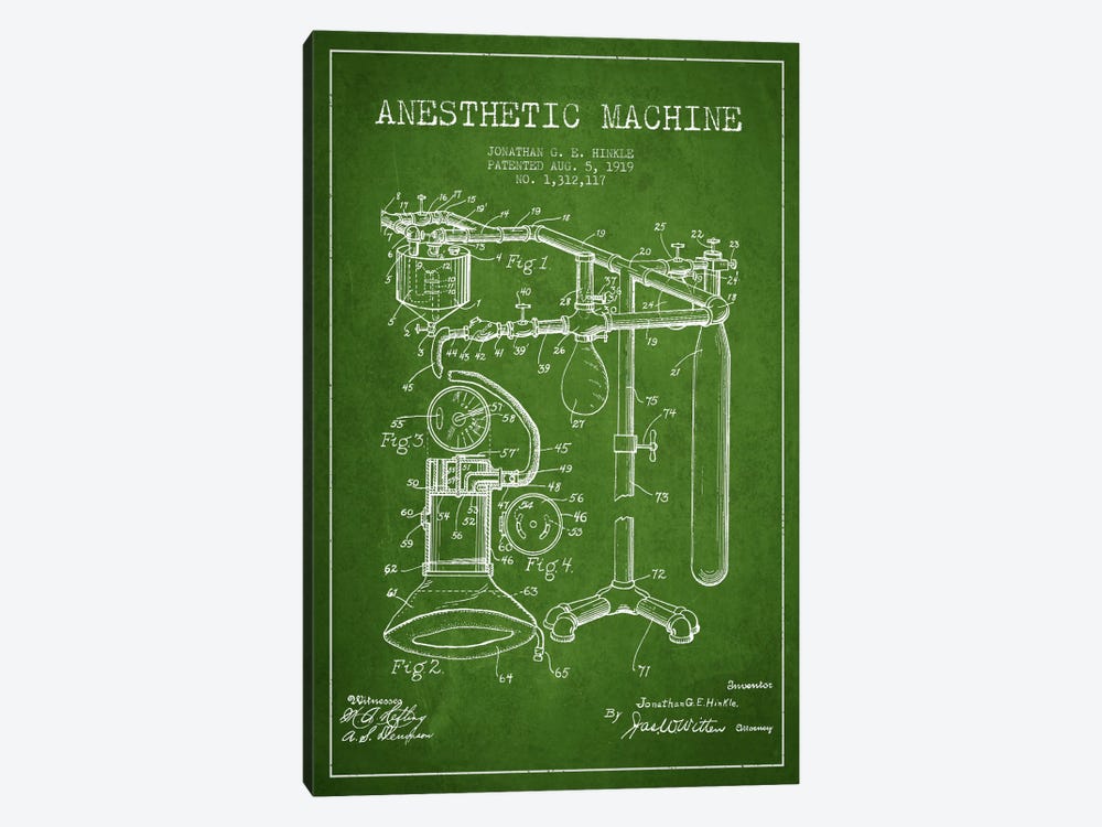 Anesthetic Machine Green Patent Blueprint by Aged Pixel 1-piece Art Print