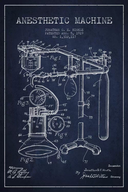 Anesthetic Machine Navy Blue Patent Blueprint