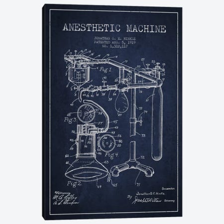 Anesthetic Machine Navy Blue Patent Blueprint Canvas Print #ADP1551} by Aged Pixel Canvas Art
