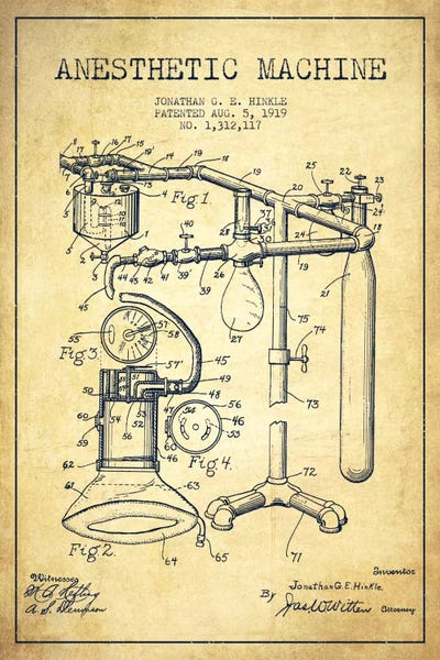 Aged Pixel: Anesthetic Machine Vintage Patent Blueprint by Aged Pixel