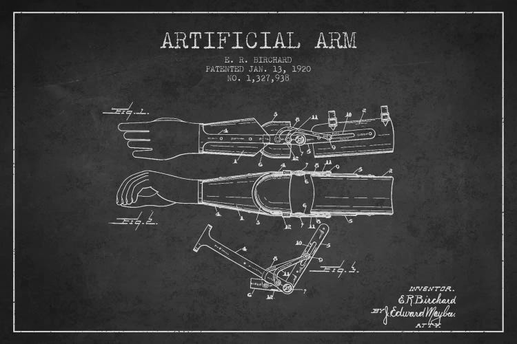 Artificial Arm Charcoal Patent Blueprint