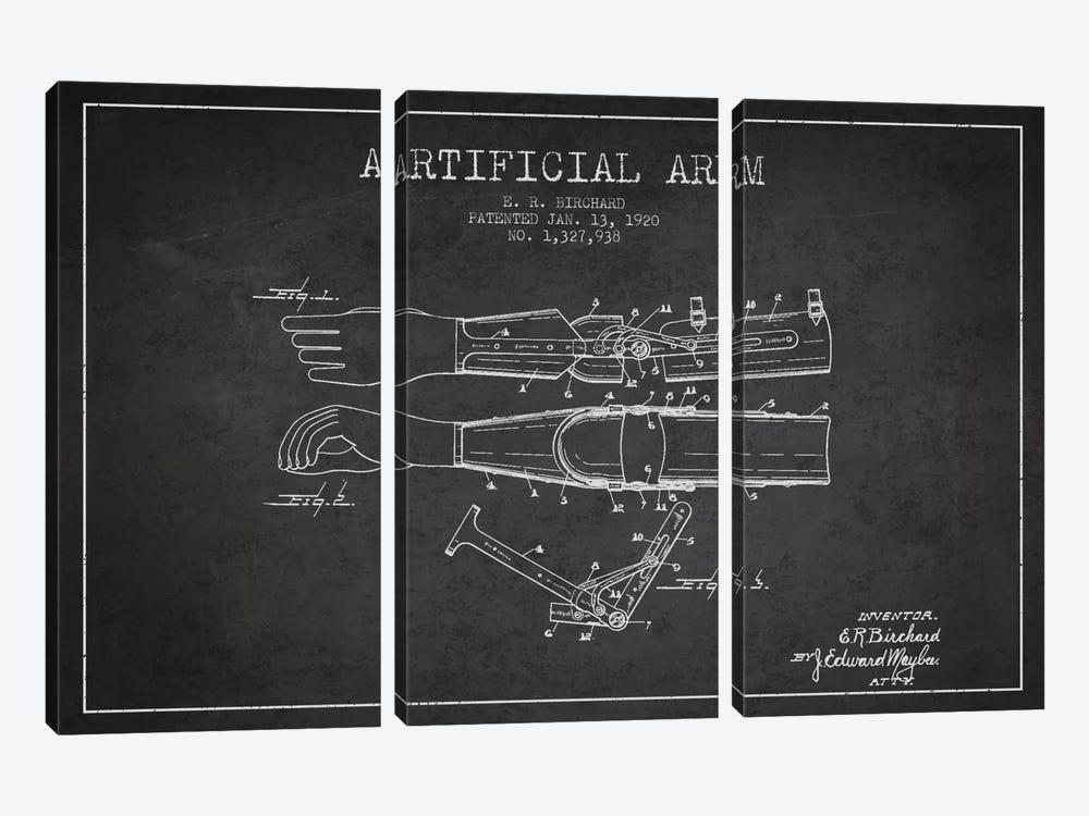 Artificial Arm Charcoal Patent Blueprint by Aged Pixel 3-piece Canvas Print