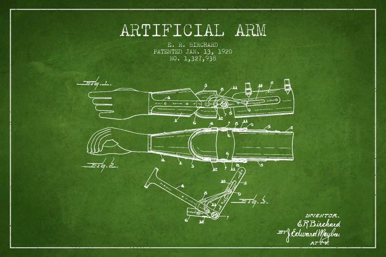 Artificial Arm Green Patent Blueprint