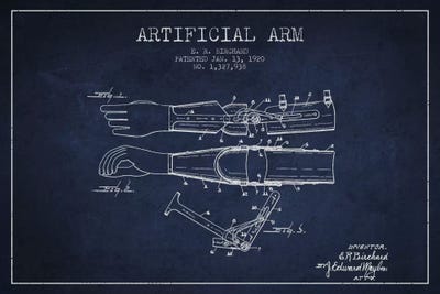 Artificial Arm Navy Blue Patent Blueprint by Aged Pixel art print