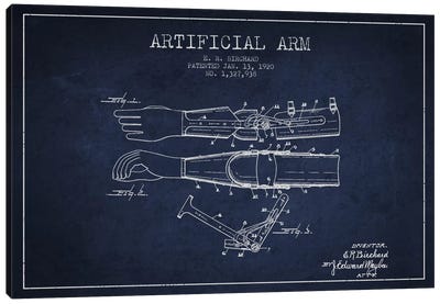 Artificial Arm Navy Blue Patent Blueprint Canvas Art Print - Medical & Dental Blueprints