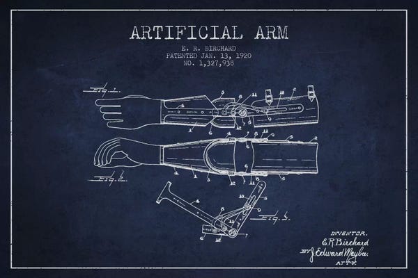 Medical & Dental Blueprints: Artificial Arm Navy Blue Patent Blueprint by Aged Pixel