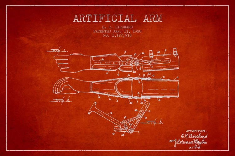 Artificial Arm Red Patent Blueprint