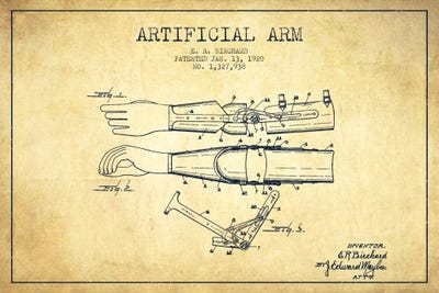 Artificial Arm Vintage Patent Blueprint by Aged Pixel canvas print