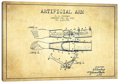 Artificial Arm Vintage Patent Blueprint Canvas Art Print - Aged Pixel: Medical & Dental