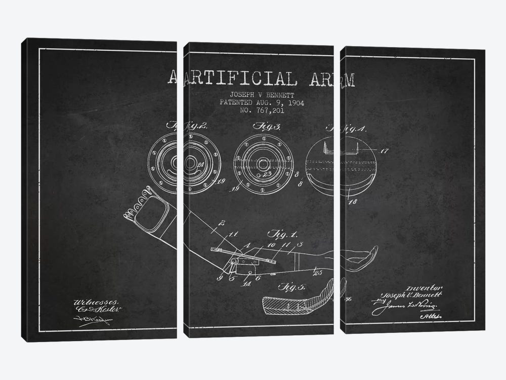 Artificial Arm Charcoal Patent Blueprint by Aged Pixel 3-piece Canvas Artwork