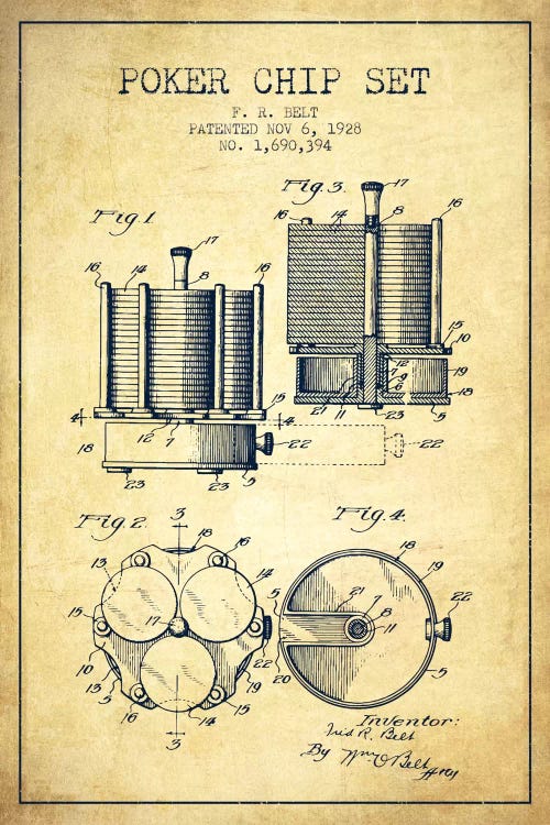 Poker Chips 1 Vintage Patent Blueprint by Aged Pixel wall art