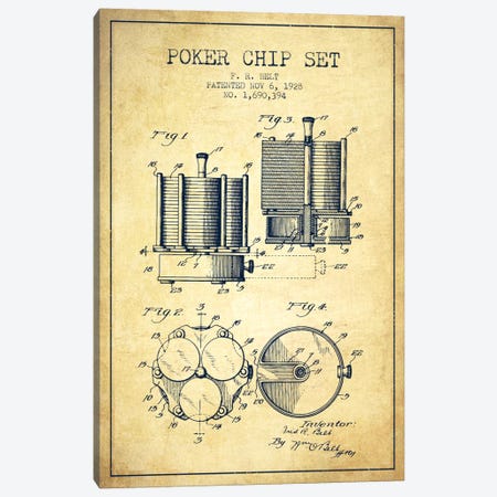 Poker Chips 1 Vintage Patent Blueprint Canvas Print #ADP155} by Aged Pixel Canvas Wall Art