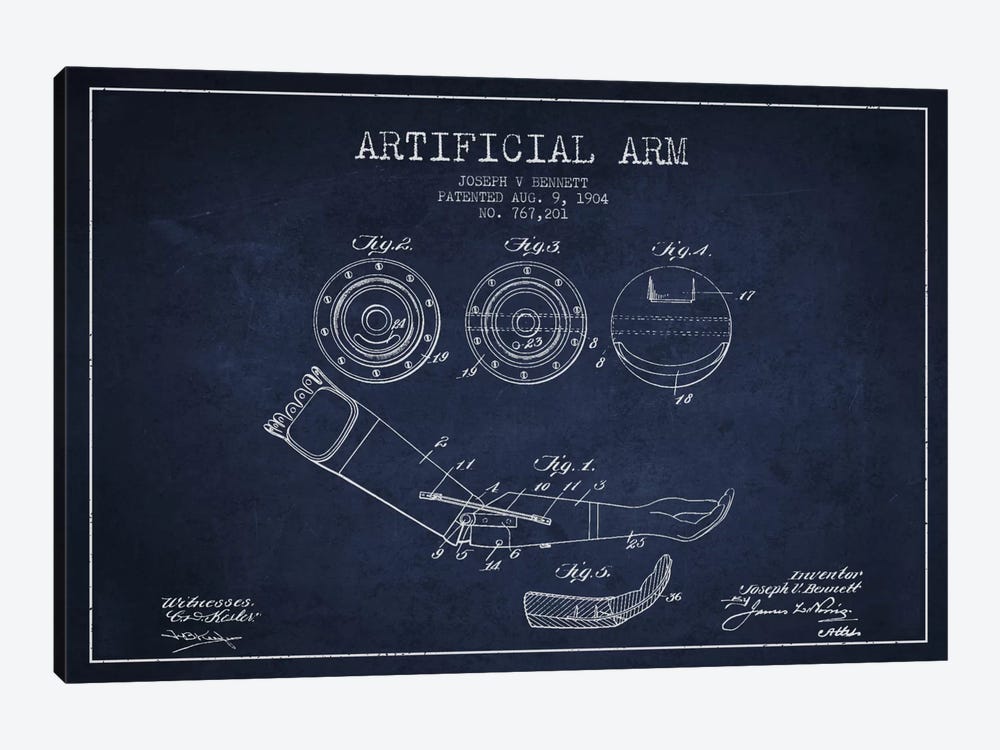 Artificial Arm Navy Blue Patent Blueprint by Aged Pixel 1-piece Canvas Art Print