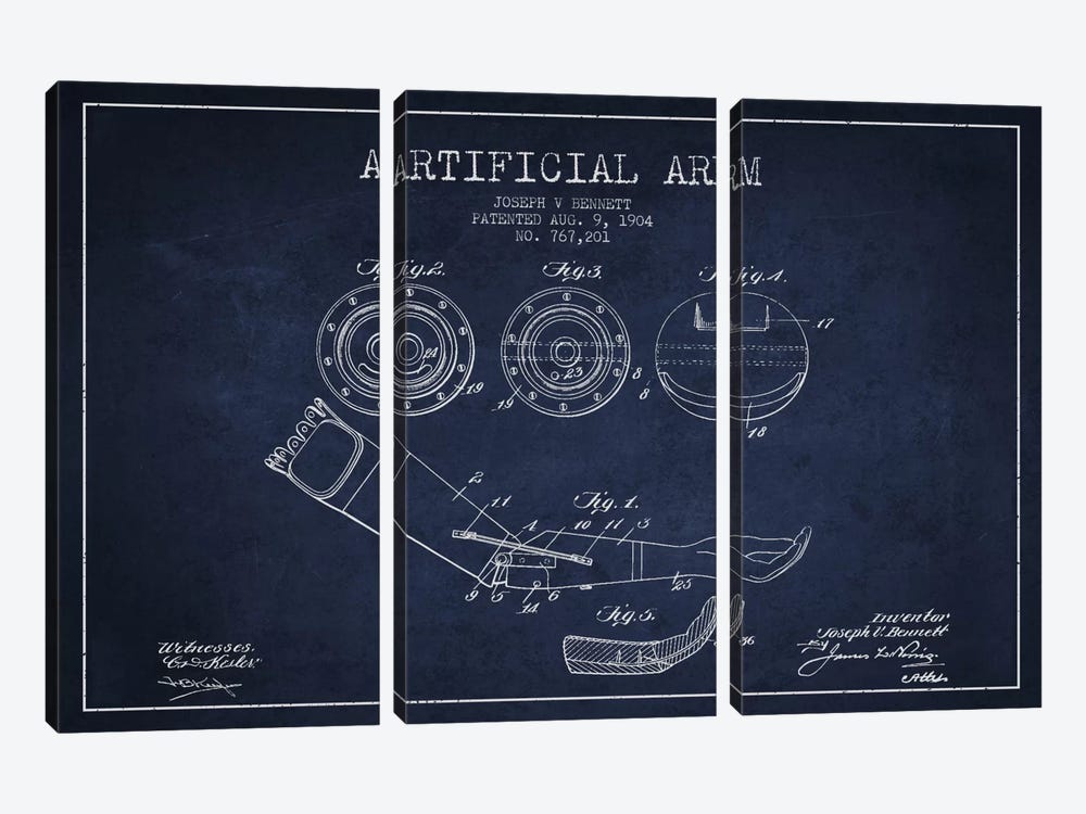 Artificial Arm Navy Blue Patent Blueprint by Aged Pixel 3-piece Canvas Art Print
