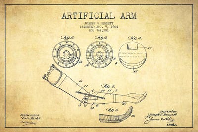 Artificial Arm Vintage Patent Blueprint by Aged Pixel canvas print