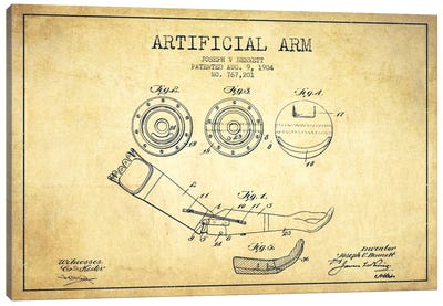 Artificial Arm Vintage Patent Blueprint Canvas Art Print - Medical & Dental Blueprints