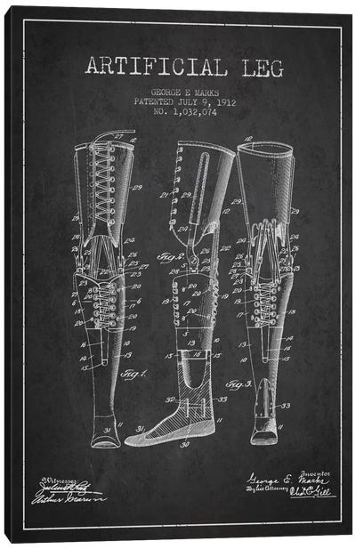 Artificial Leg Charcoal Patent Blueprint Canvas Art Print - Medical & Dental Blueprints