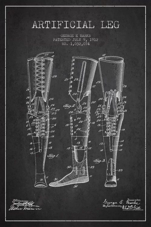 Artificial Leg Charcoal Patent Blueprint by Aged Pixel wall art