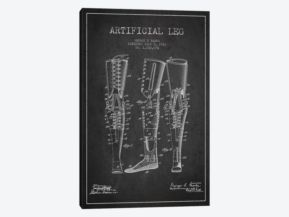 Artificial Leg Charcoal Patent Blueprint by Aged Pixel 1-piece Canvas Artwork