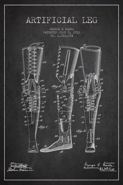 Medical & Dental Blueprints: Artificial Leg Charcoal Patent Blueprint by Aged Pixel