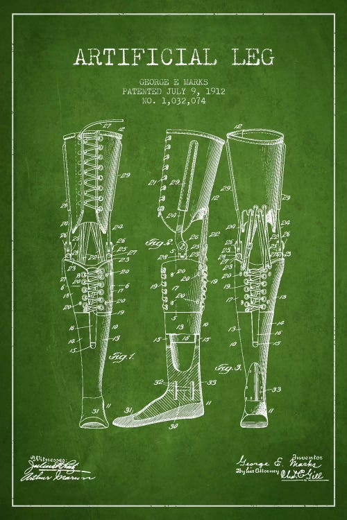 Artificial Leg Green Patent Blueprint